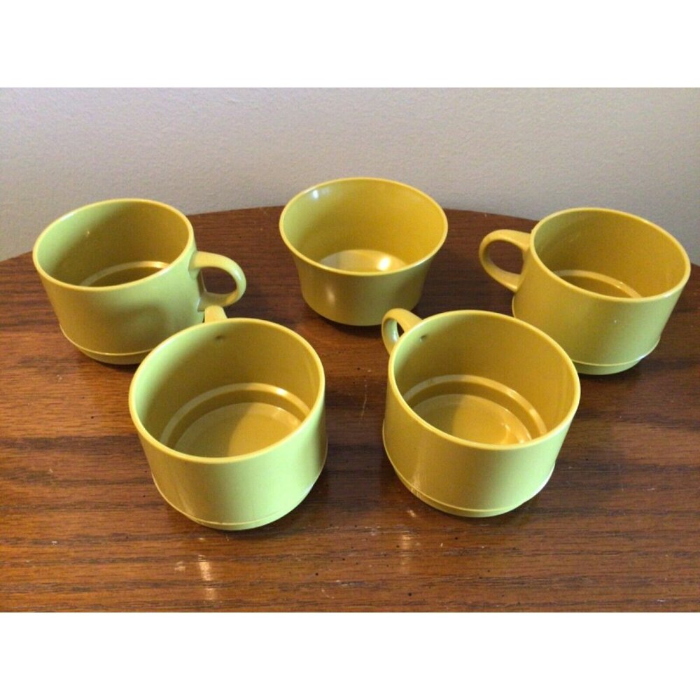 VTG 4 Cups1 Sugar Bowl Mustard Yellow Gold Melamine Plastic Coffee Tea Mug MCM